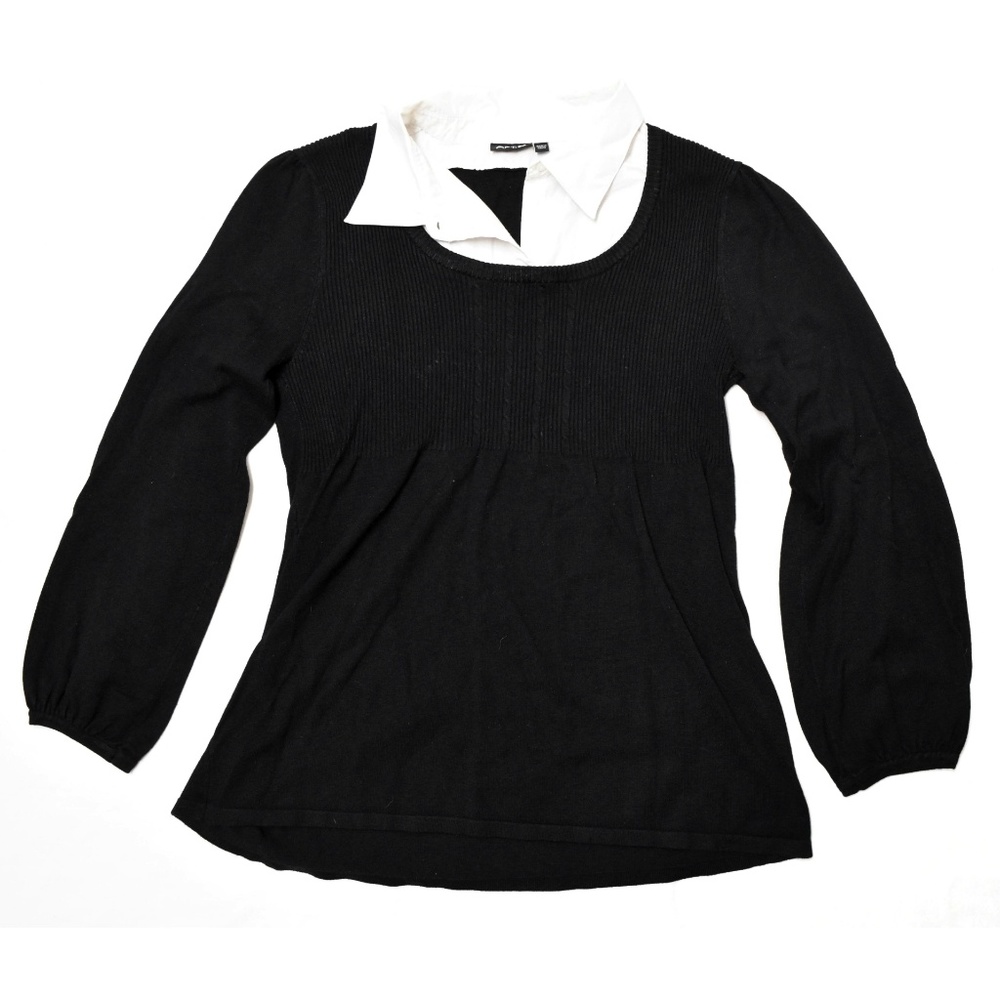 APT 9 Womens Black Knit White Shirt Collar Sweater